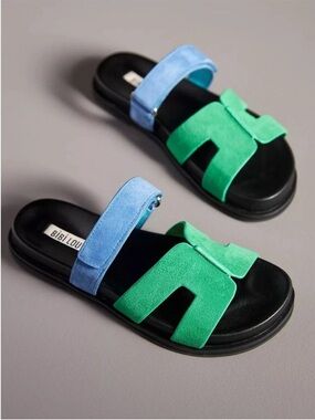 BIBI LOU Green & Blue Suede Slide Sandals